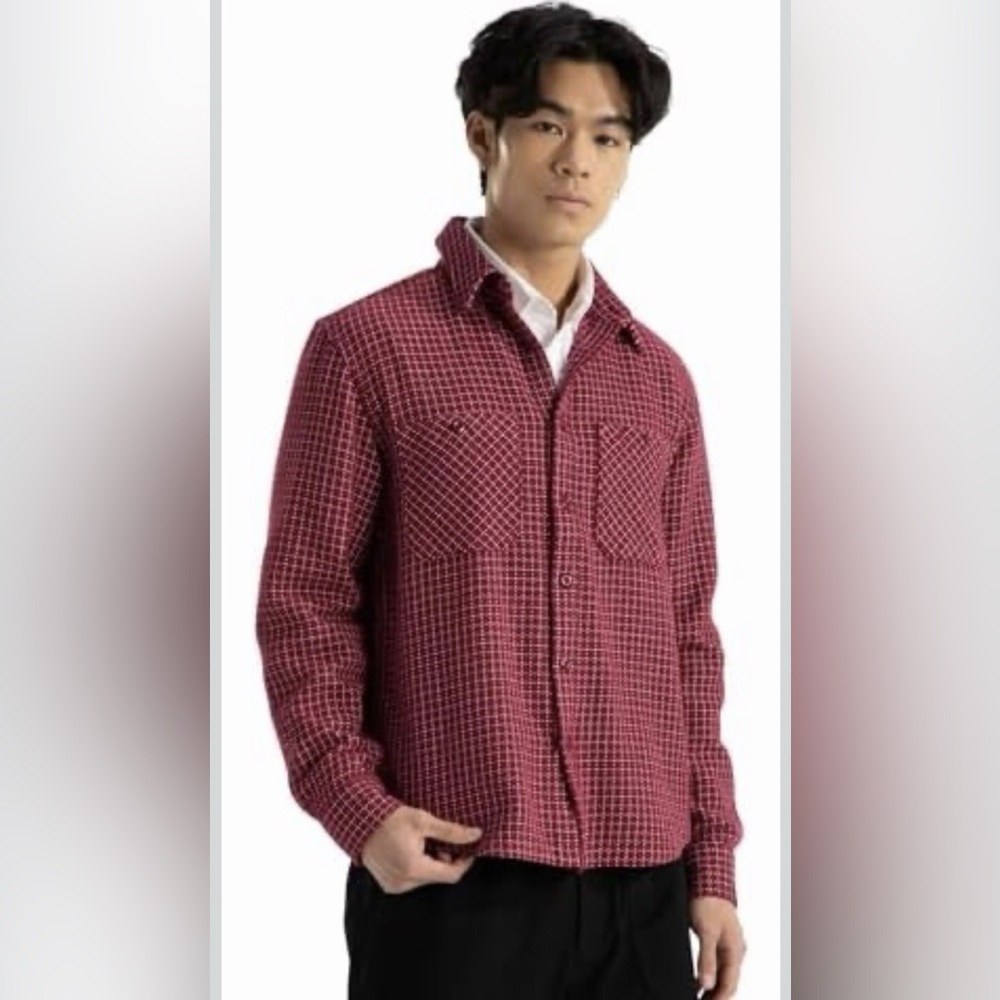 The North Face Men's Valley Twill Flannel Shirt in the "Beetroot Grid Plaid"